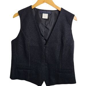 Vtg Wool Blend Gray Lined Zip Up Vest Women's SZ 12 Harve' Benard Collection